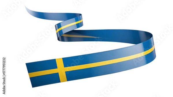 Fototapeta Waving swedish flag ribbon isolated on transparent background