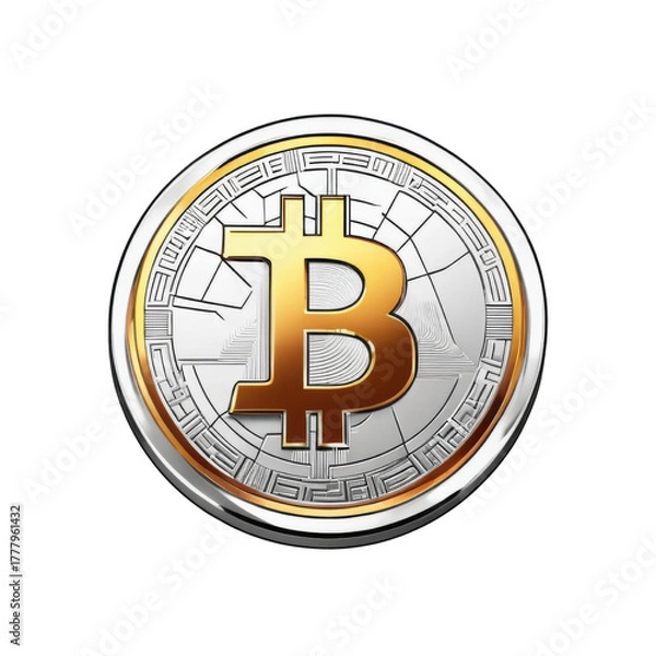 Fototapeta Bitcoin Cryptocurrency Icon with Golden and Silver Color Scheme