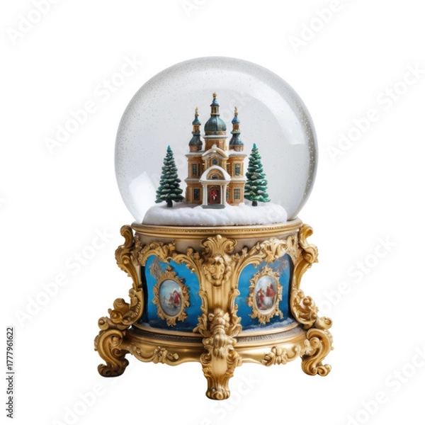 Fototapeta Elegant Snow Globe with Winter Scene Featuring a Church and Trees