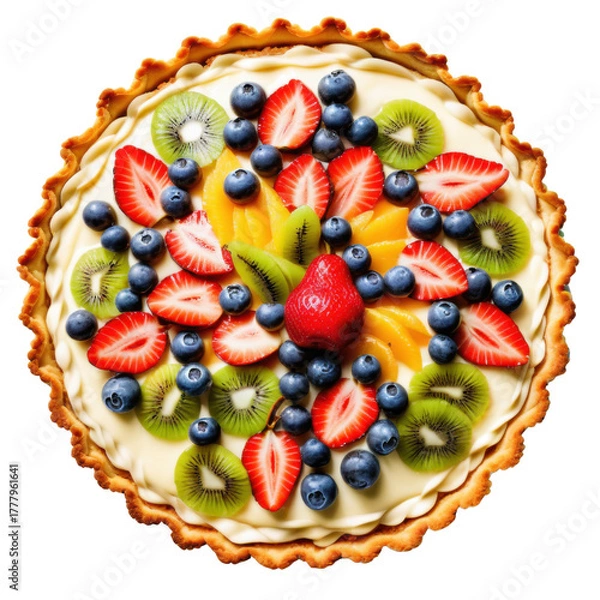 Fototapeta Colorful Fruit Tart with Assorted Fresh Fruits and Cream Filling