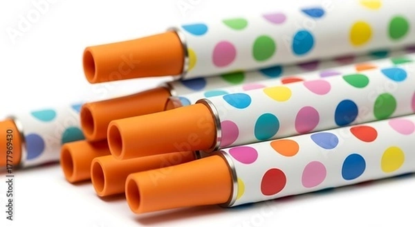 Obraz Party blowers with colorful polka dots isolated on white background