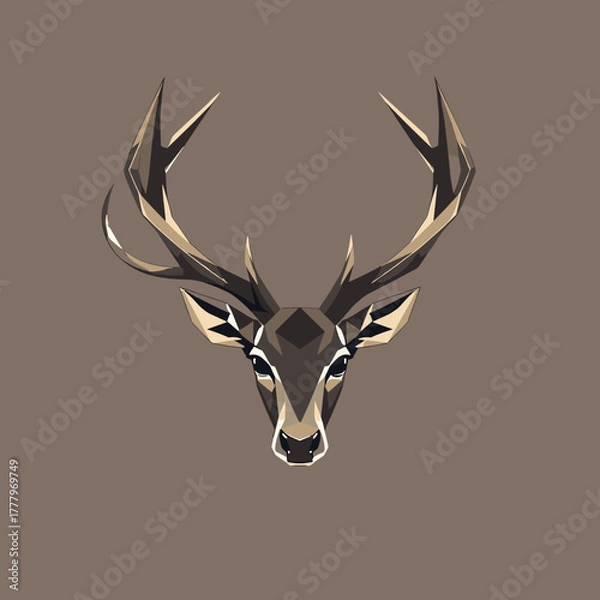 Fototapeta Geometric deer head with antlers on brown background for artistic design concept