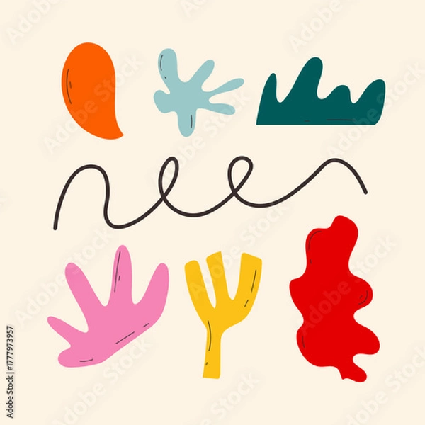 Fototapeta Set of hand drawn cartoon elements in different shape with doodle decorative. Design for chat, sticker, icon.Vector