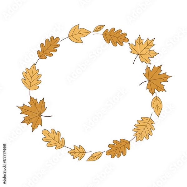 Fototapeta Autumn Leaves Wreath Frame. Hand-drawn Fall Botanical Illustration for Seasonal Design and Decoration.