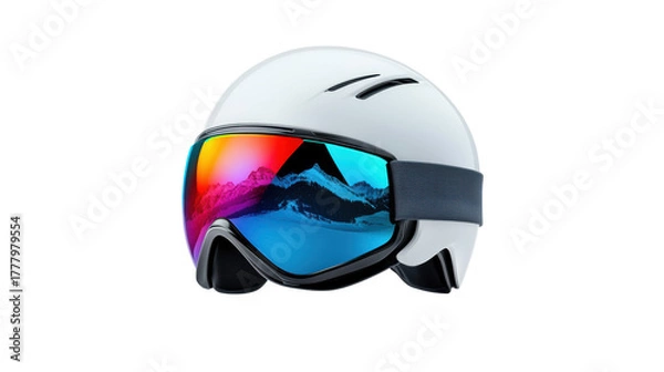 Fototapeta Ski Helmet with Visor and Mountain Reflection