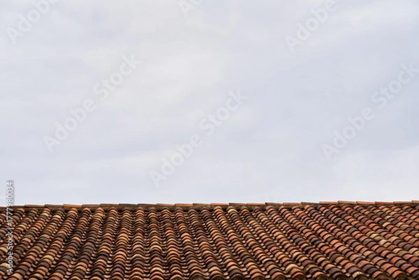 Obraz An old tiled roof against the sky as a background.