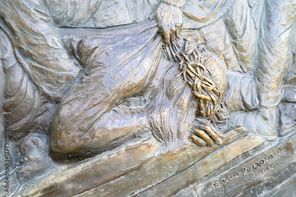 Obraz Station IX: Jesus falls for the third time. The Way of the Cross on Mount Križevac (the Cross Mountain) in Medjugorje.