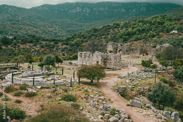 Obraz Kaunos (Carian: Kbid Lycian: Xbide Ancient Greek: Καῦνος; Latin: Caunus) ancient city was a city of ancient Caria and in Anatolia, a few kilometres west of the modern town of Dalyan. Amphitheatre area