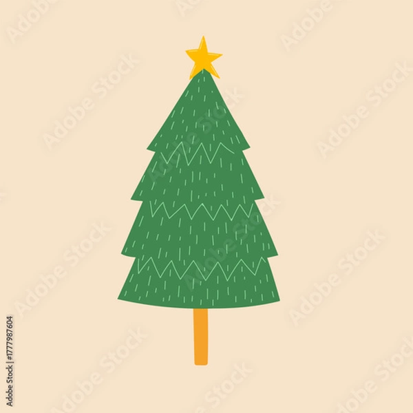 Obraz Cartoon hand drawn Christmas tree, vector.