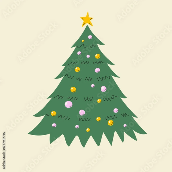 Fototapeta Christmas сartoon tree, vector