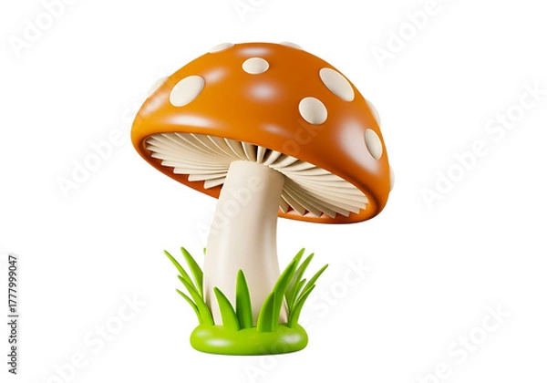Fototapeta Amanita mushroom with orange cap and white spots isolated on transparent background