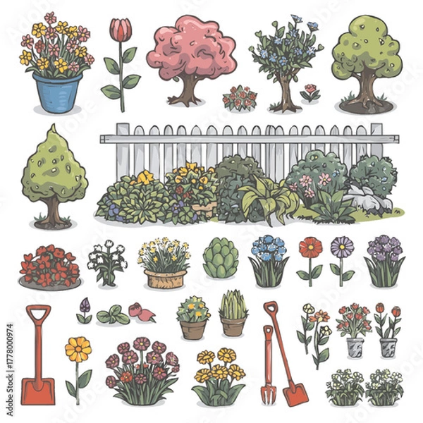 Fototapeta set of trees in the garden