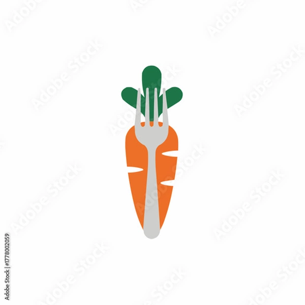 Fototapeta Illustration of a carrot with green leaves and a fork placed in the middle