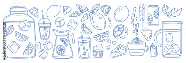 Obraz Lemonade and Citrus Drinks Doodle Set
