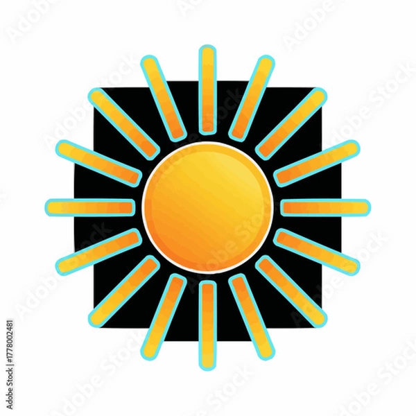 Fototapeta Illustration of a radiant sun with beams against a dark square backdrop