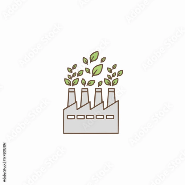 Fototapeta Illustration of a factory with green leaves coming out of the chimneys