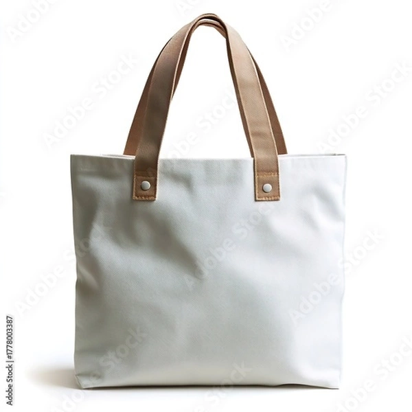 Fototapeta Eco-Friendly Cotton Canvas Tote Bag Mockup on White Background – Reusable Shopping Bag, Minimalist Branding Template, Sustainable Textile Design, Zero Waste Concept