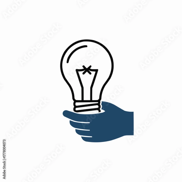 Fototapeta Hand holding a lightbulb with clear outline on a plain white background