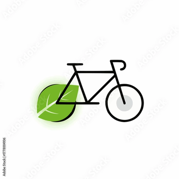 Fototapeta Stylized bicycle with a green leaf representing eco friendly transportation