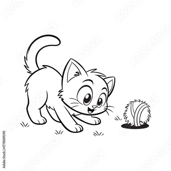Obraz A tiny kitten crouches low wiggling its tail befo16.eps