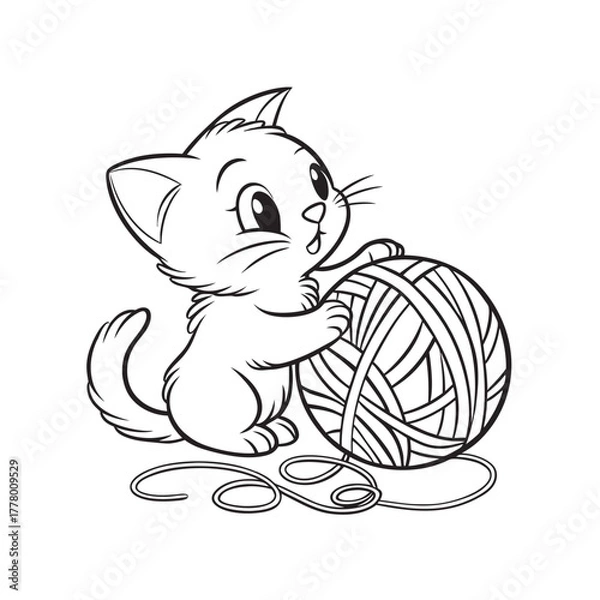 Fototapeta A baby kitten gets caught up in a ball of yarn9.eps