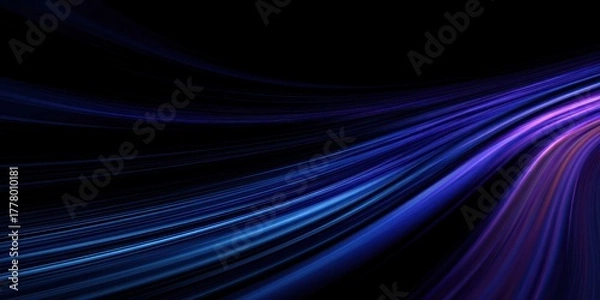Fototapeta Abstract dark background with flowing blue and purple light streaks