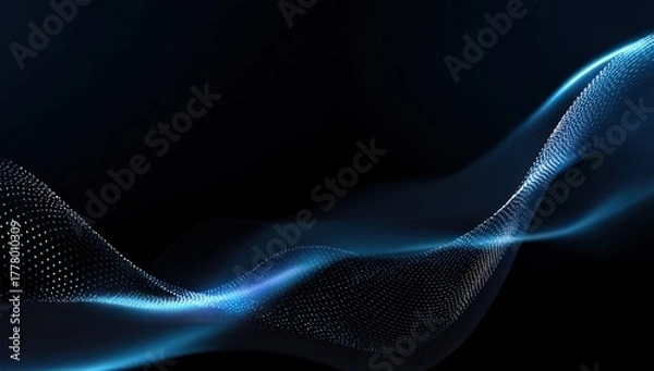 Fototapeta Abstract blue light wave pattern on a dark background