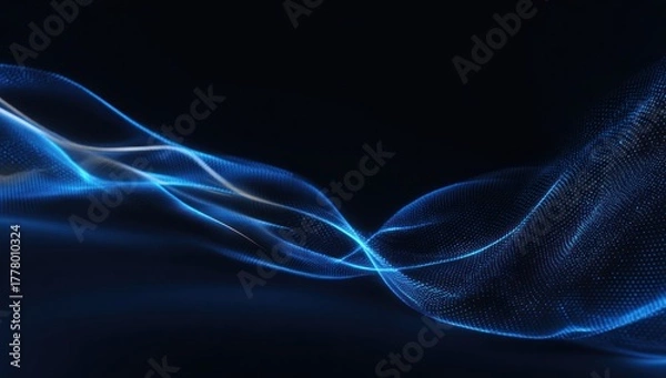Fototapeta Abstract blue light wave pattern against a dark background