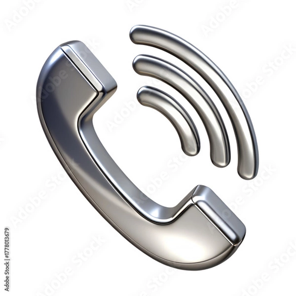 Fototapeta Shiny metallic telephone receiver with sound waves indicating an incoming call isolated on transparent background