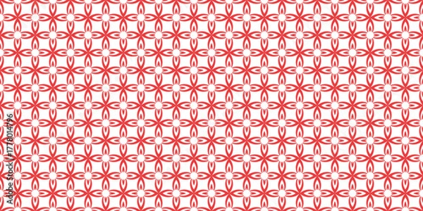 Fototapeta Red Geometric Floral Seamless Pattern. Vector Repeating Background.