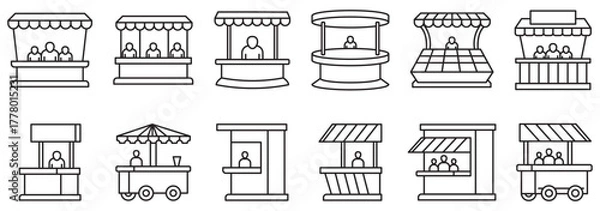 Obraz Vector icons of various trade show booths and exhibition stands. Sales booth symbol Icon. vector street vendor icon simple illustration for web and app