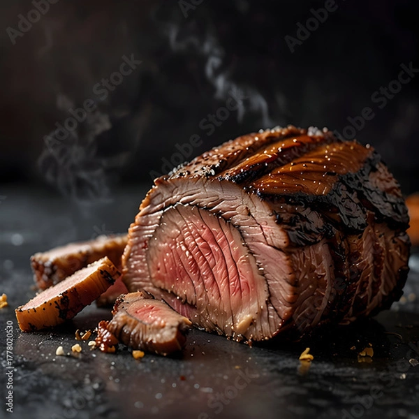 Fototapeta Perfectly smoked beef brisket with tender juicy slices