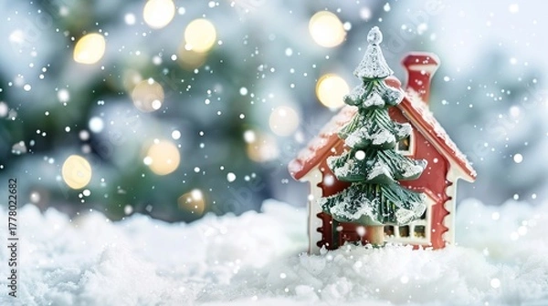 Fototapeta Christmas_house_with_tree_in_snowdrift