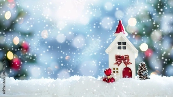 Fototapeta Christmas_house_with_tree_in_snowdrift