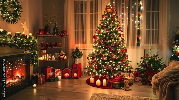 Obraz Indoor_Christmas_tree_and_house_setup