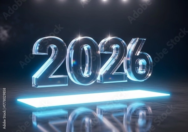 Obraz Futuristic 2026 New Year Celebration with Neon Platform.