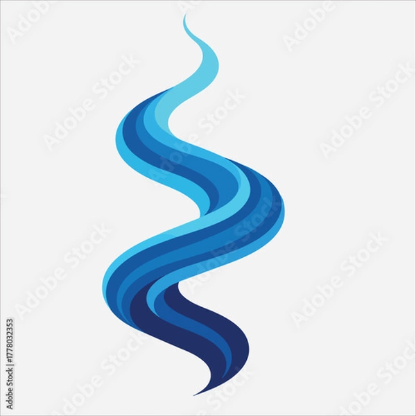 Fototapeta A blue wavy line graphic with gradient shades on a white background, conveying a sense of movement and fluidity.