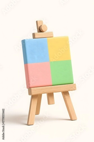 Fototapeta Miniature easel displaying a colorful abstract canvas divided into four squares