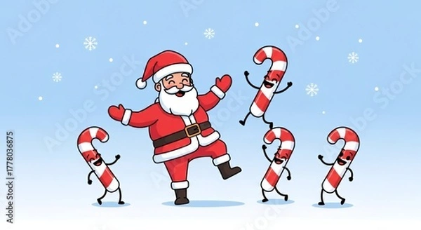 Obraz Santa Claus dances with Candy Canes in Blue Winter Setting