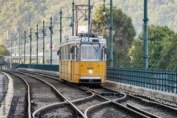 Fototapeta Hungary. Budapest. Public transport - tram on rails.