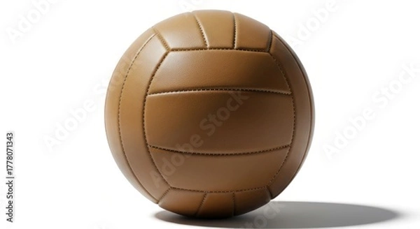 Fototapeta Leather ball with panels and stitching isolated on white, shadow