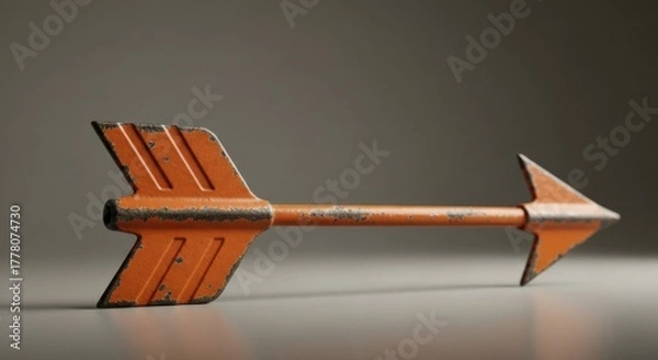 Fototapeta Rusty orange arrow pointing right, with a vintage, weathered appearance