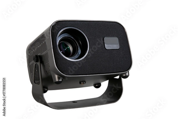 Obraz A movie projector, a device for viewing images and videos on a screen at home, is isolated on a white background