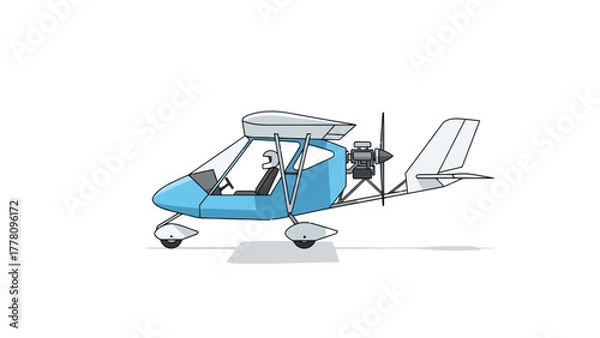 Fototapeta A blue and white ultralight aircraft with a propeller and tail