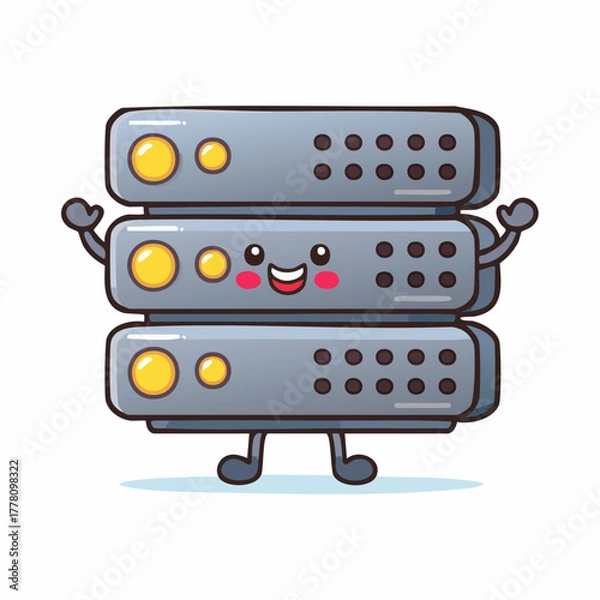 Fototapeta Charming kawaii server stack character smiling, perfect for tech startups, coding resources, or adding a friendly touch to your digital infrastructure projects