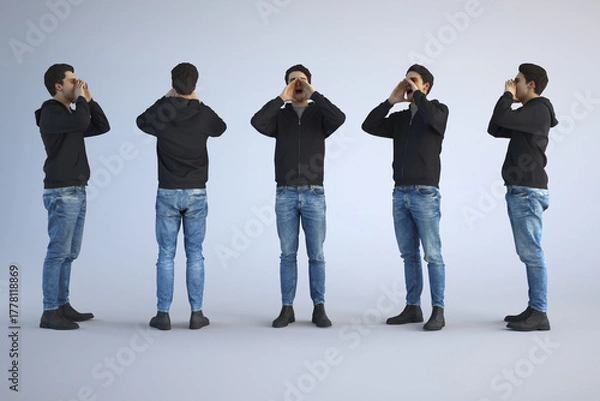 Fototapeta 3d model of a man shouting in jeans.