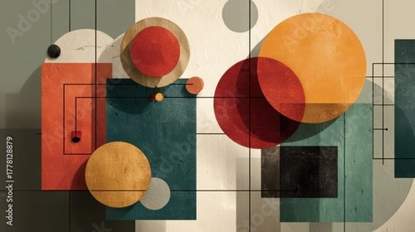 Fototapeta Abstract Geometric Composition with Circles and Rectangles in Earthy Tones