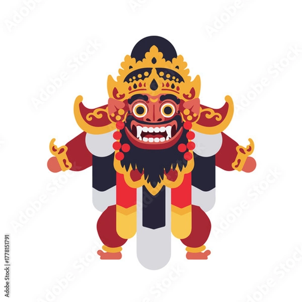 Fototapeta Flat illustration of a balinese rangda demon suitable for designs, cultural projects, educational materials, or travelrelated content.