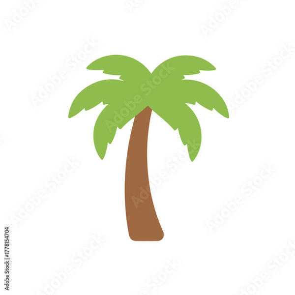 Fototapeta Simple cartoon palm tree with a brown trunk and green leaves suitable for tropical designs, vacation themes, and summer illustrations.