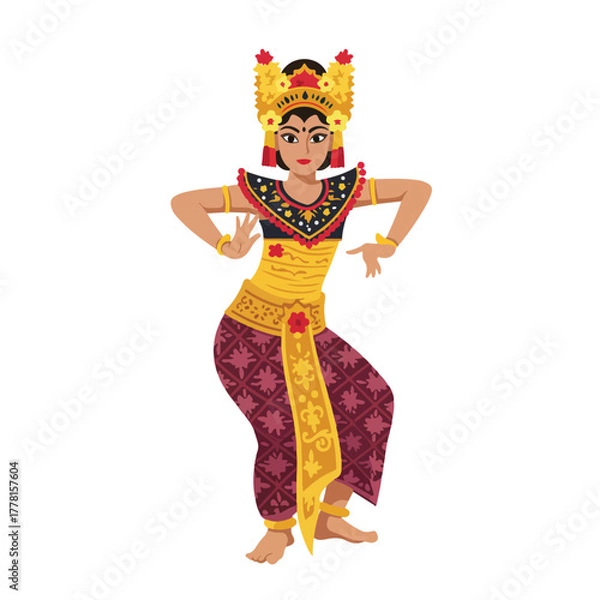 Fototapeta Balinese dancer in traditional clothing showcasing a vibrant dance routine. Perfect for cultural presentations, travel brochures, and diverse artwork.